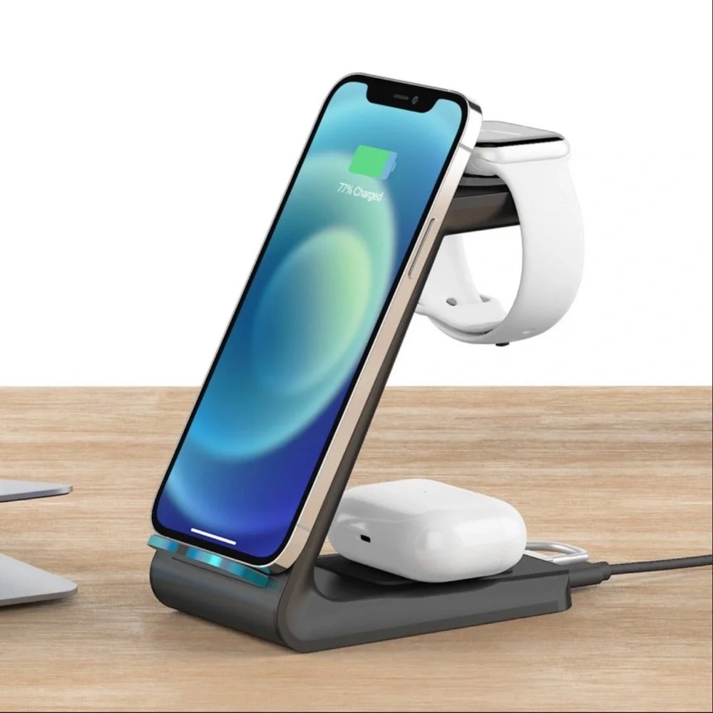 Just Wireless 3-in-1 Qi Charging Pad Compact Design-Black